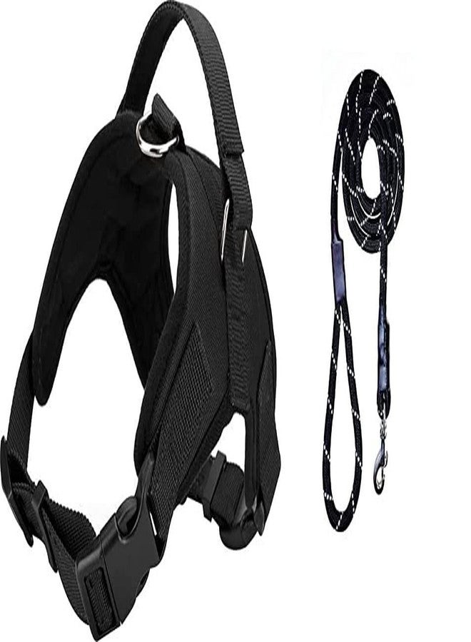 Smart Pups Vest Harness for Dogs Large Size with Padded Black Rope Leash Comfortable &Breathable & Durable -Dog Harness for Large German Shepherd Vest Harness for Dog (Black) - Image 1